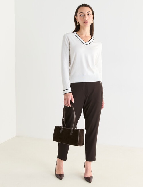 Oliver Black V-Neck Tipped Jumper, Ivory product photo View 03 L