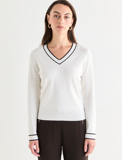 Oliver Black V-Neck Tipped Jumper, Ivory product photo View 05 L