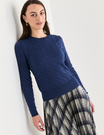 Oliver Black Cable Crew Neck Jumper, Blue Marle product photo