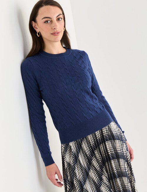Oliver Black Cable Crew Neck Jumper, Blue Marle product photo