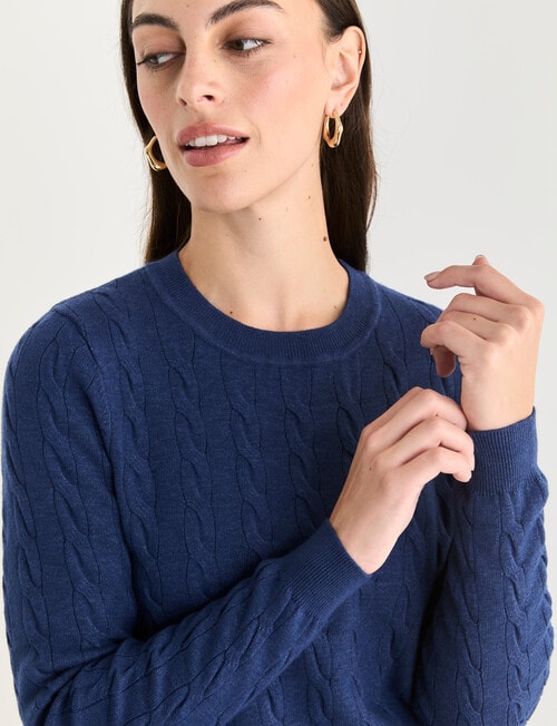 Oliver Black Cable Crew Neck Jumper, Blue Marle product photo View 04 L