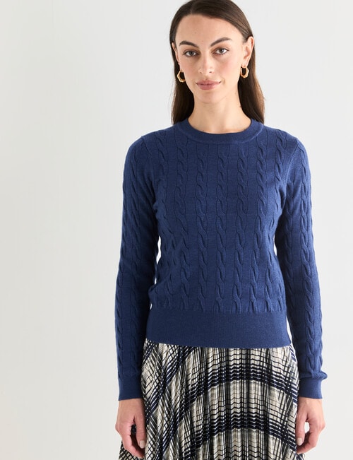 Oliver Black Cable Crew Neck Jumper, Blue Marle product photo View 05 L