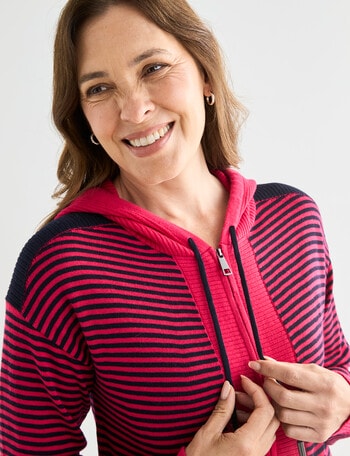 Line 7 Ratio Knitted Hoodie, Raspberry & Navy product photo