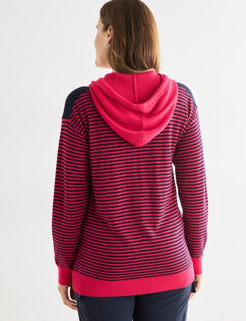 Line 7 Ratio Knitted Hoodie, Raspberry & Navy product photo View 02 L