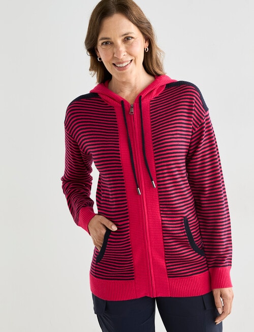 Line 7 Ratio Knitted Hoodie, Raspberry & Navy product photo View 05 L