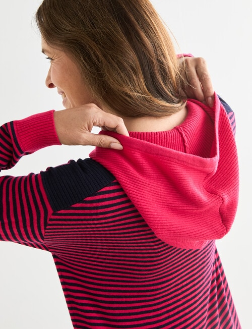 Line 7 Ratio Knitted Hoodie, Raspberry & Navy product photo View 06 L