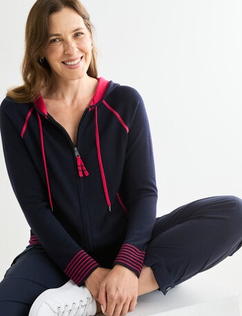 Line 7 Midas Knitted Hoodie, Navy & Raspberry product photo