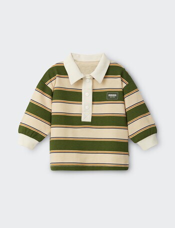 Bonds Retro Stripe Rugby Pullover, Beige & Green product photo