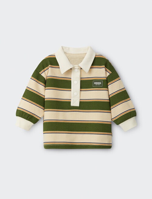 Bonds Retro Stripe Rugby Pullover, Beige & Green product photo