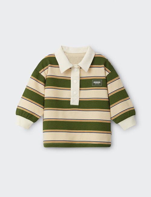 Bonds Retro Stripe Rugby Pullover, Beige & Green product photo