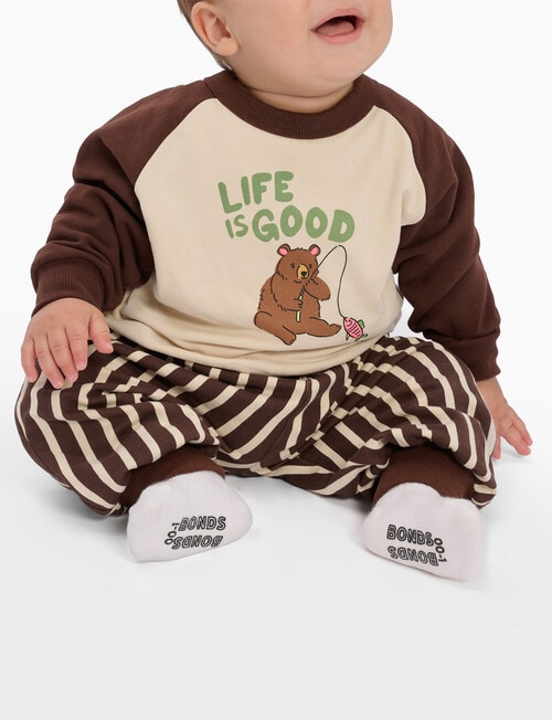 Bonds Life Is Good Roomies Pullover, Brown & Cream product photo View 04 L