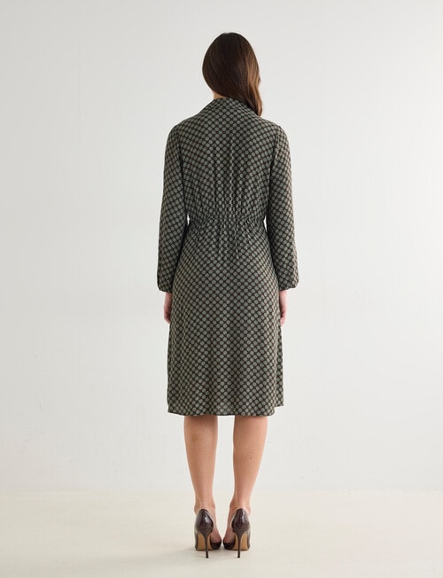 Oliver Black Tile Long Sleeve Shirt Dress, Chocolate & Green product photo View 02 L