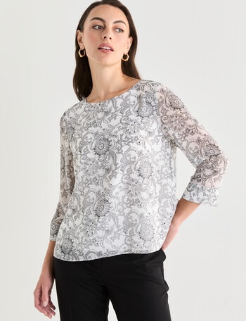 Oliver Black Etch Double Layer Top, Floral Ivory product photo