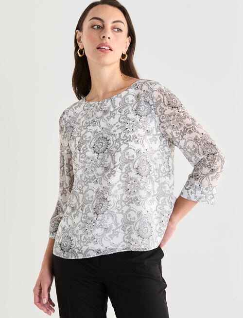Oliver Black Etch Double Layer Top, Floral Ivory product photo