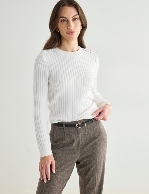 Oliver Black Long Sleeve Rib Crew Knit Jumper, Ivory product photo