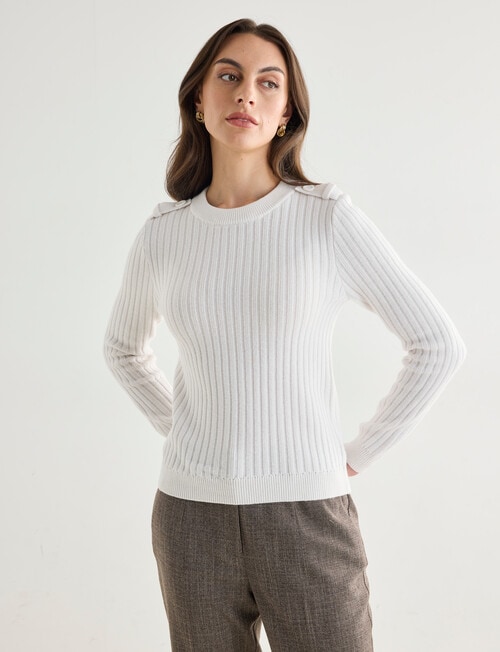 Oliver Black Long Sleeve Rib Crew Knit Jumper, Ivory product photo View 05 L