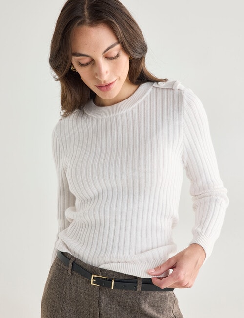 Oliver Black Long Sleeve Rib Crew Knit Jumper, Ivory product photo View 06 L