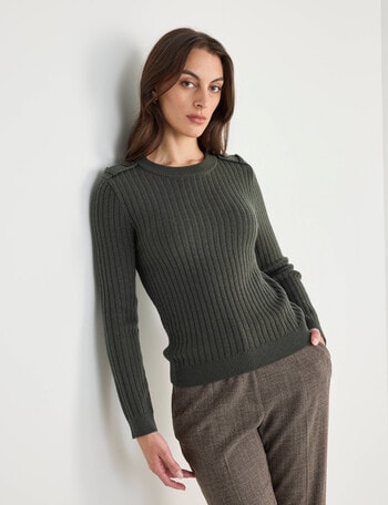 Oliver Black Long Sleeve Rib Crew Knit Jumper, Thyme product photo