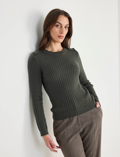 Oliver Black Long Sleeve Rib Crew Knit Jumper, Thyme product photo