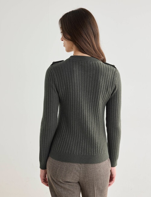 Oliver Black Long Sleeve Rib Crew Knit Jumper, Thyme product photo View 02 L