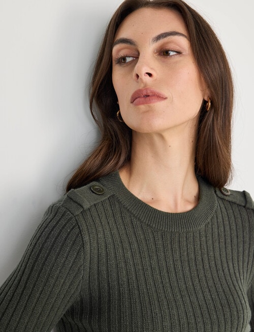 Oliver Black Long Sleeve Rib Crew Knit Jumper, Thyme product photo View 04 L