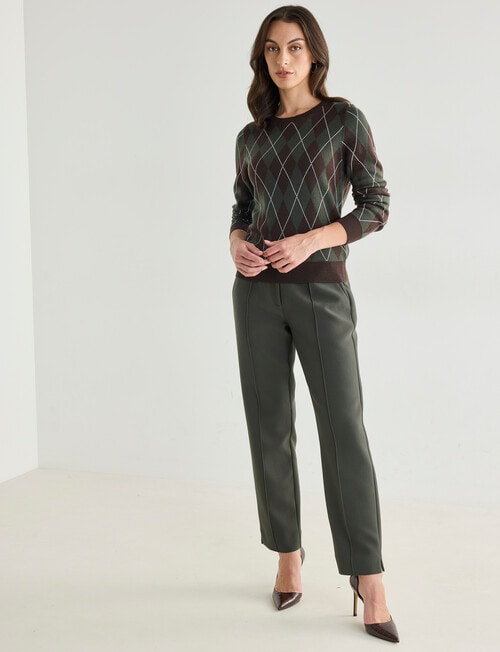 Oliver Black Long Sleeve Argyle Crew Knit Jumper, Forest & Chocolate product photo View 03 L