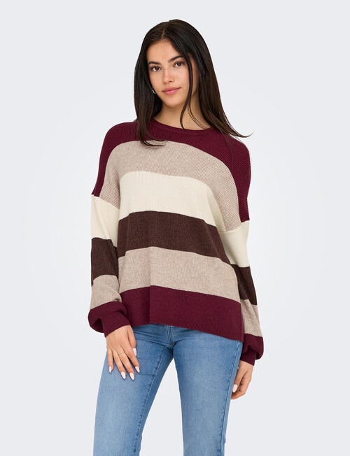 ONLY Atia Stripes Long Sleeve Pullover, Wine product photo