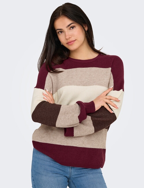 ONLY Atia Stripes Long Sleeve Pullover, Wine product photo View 03 L