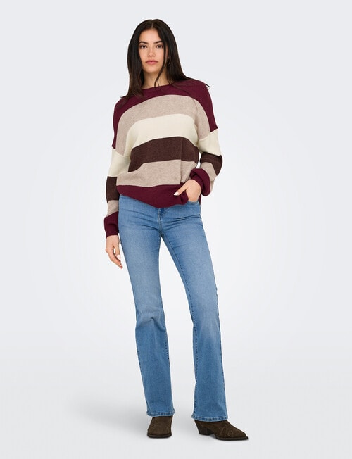 ONLY Atia Stripes Long Sleeve Pullover, Wine product photo View 04 L