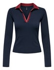 ONLY Hadleigh Long Sleeve Knit Polo Shirt, Night Sky product photo