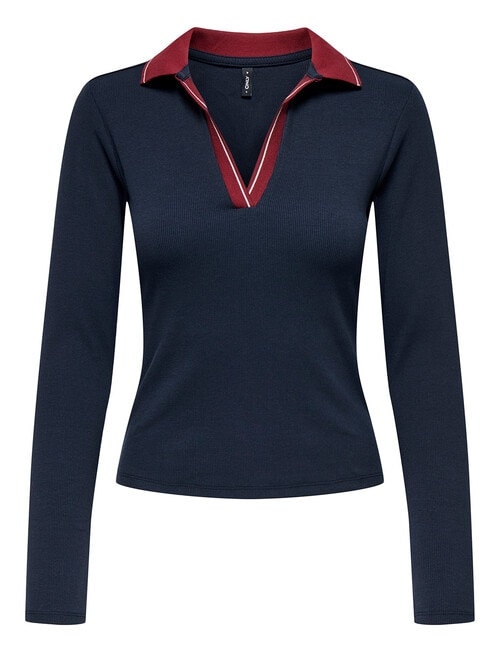 ONLY Hadleigh Long Sleeve Knit Polo Shirt, Night Sky product photo