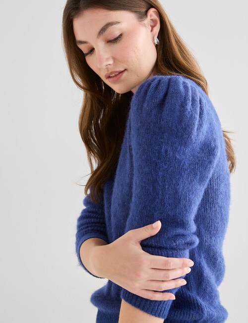 Whistle Puff Sleeve Crew Jumper, Bijou Blue product photo