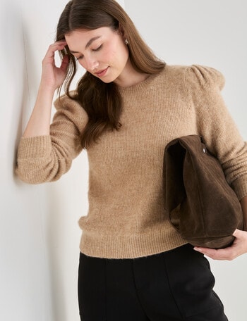 Whistle Puff Sleeve Crew Jumper, Latte product photo