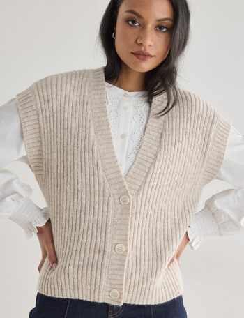 Whistle Knitwear Cardi Vest, Snow product photo