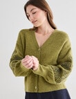 Whistle Embroidered Sleeve Cardigan, Olive product photo