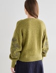 Whistle Embroidered Sleeve Cardigan, Olive product photo View 02 S