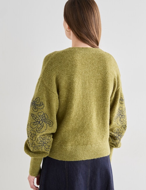 Whistle Embroidered Sleeve Cardigan, Olive product photo View 02 L