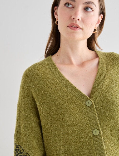 Whistle Embroidered Sleeve Cardigan, Olive product photo View 04 L