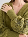 Whistle Embroidered Sleeve Cardigan, Olive product photo View 05 S
