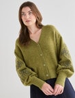 Whistle Embroidered Sleeve Cardigan, Olive product photo View 06 S