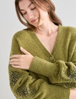 Whistle Embroidered Sleeve Cardigan, Olive product photo View 07 S