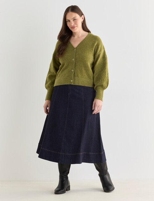 Whistle Embroidered Sleeve Cardigan, Olive product photo View 13 L