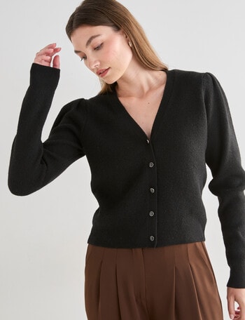 Whistle Long Sleeve Rib Cardi, Black product photo