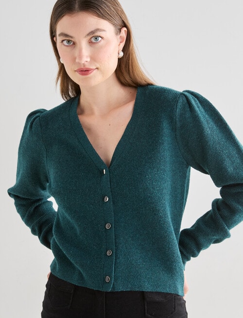 Whistle Long Sleeve Rib Cardigan, Emerald product photo