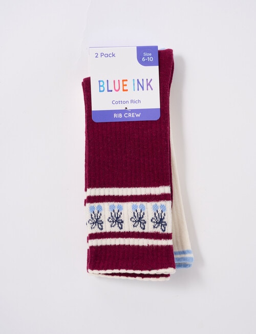 Blue Ink Cherry Cotton Crew Sock, 2-Pack , Cranberry Juice & Vanilla product photo View 02 L