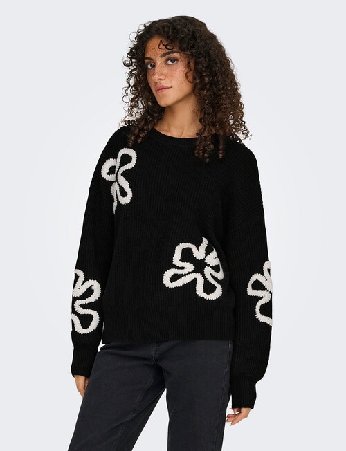 ONLY Daisy Stitch Jumper, Black & Pumice product photo