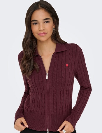 ONLY Katia Cable Zip Knit Cardi, Decadent Chocolate product photo