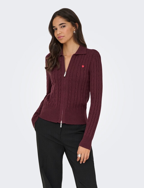 ONLY Katia Cable Zip Knit Cardi, Decadent Chocolate product photo View 03 L