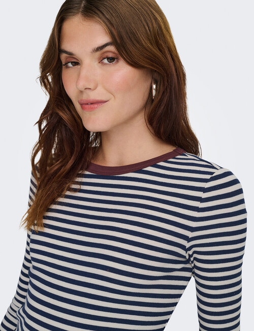 ONLY Elene Stripe Rib Long Sleeve Fitted Top, Naval Academy product photo View 03 L