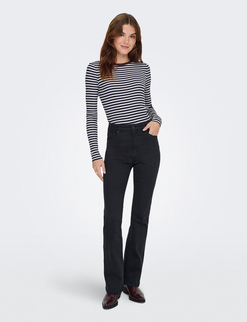 ONLY Elene Stripe Rib Long Sleeve Fitted Top, Naval Academy product photo View 04 L
